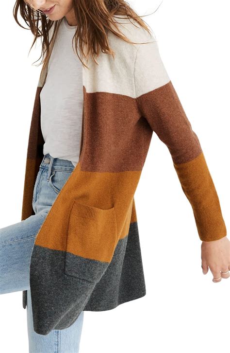 Madewell Kent Colorblock Long Cardigan In Brown Lyst