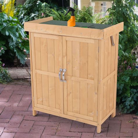 Outsunny Wooden Garden Shed Double Door Cupboard Hinged Roof Tool