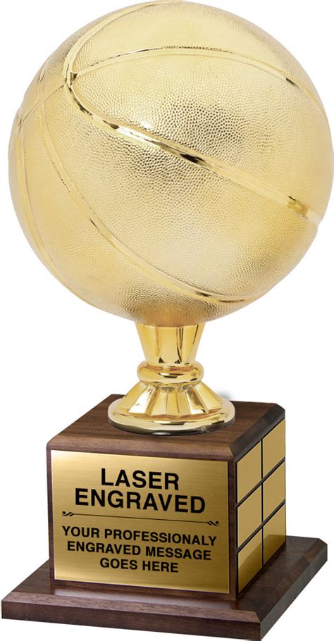 Full Size Gold Finish Basketball Trophy On Genuine Walnut Base Trophy