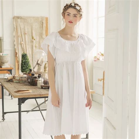 100 Cotton Vintage Lace Nightgown Princess Nightdress White Turn Down