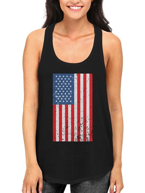 365 Printing Distressed American Flag Black Womens Tank Tops For