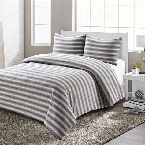 Comforter Sets Grey And White Reversible Shadow Stripe Jersey 3pc