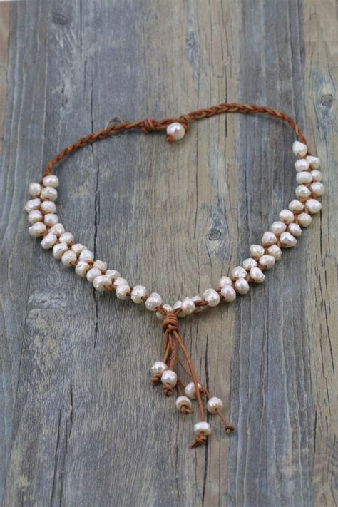 Baroque Pearl Freshwater Pearl And Leather Necklacebaroque Etsy