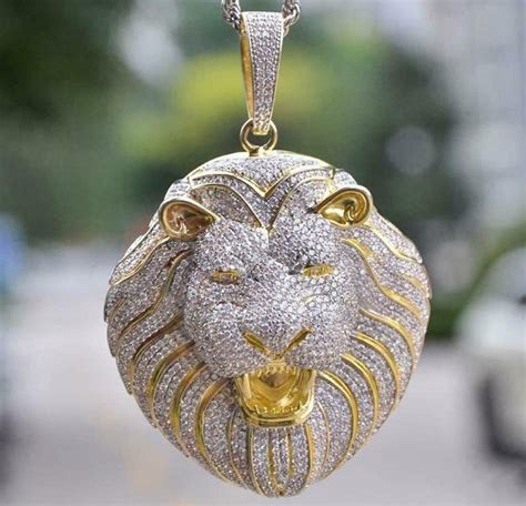 14k Gold Plated Diamond Lion Pendant Lion Diamond Charm Pendant