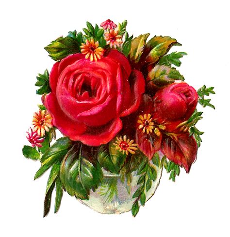 Antique Images Free Flower Clip Art Red Rose Bouquet Victorian Die Cut