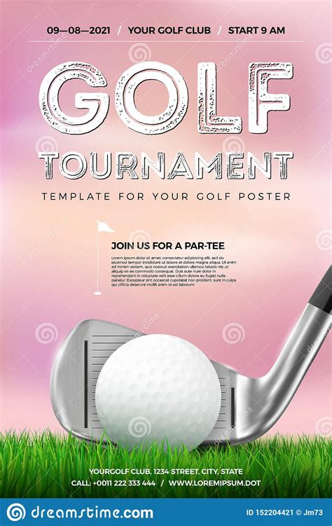 Golf Tournament Poster Template With Ball Club And Grass Stock Vector