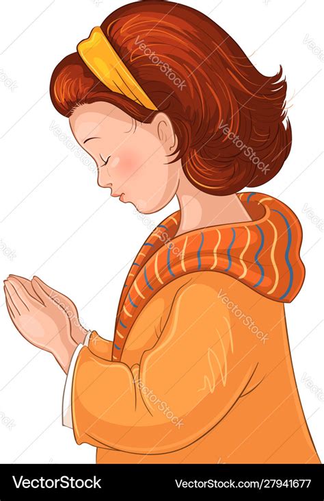 Cute Little Girl Praying Christian Cartoon Vector Image