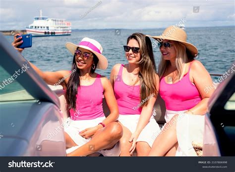 Women Bikini On Boat Smiling Camera Stock Photo 2107806998 Shutterstock