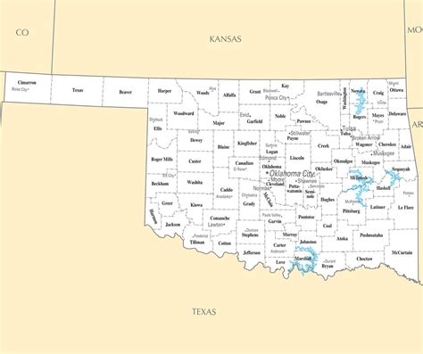 Map Of Oklahoma Ok County Map With Selected Cities And Towns