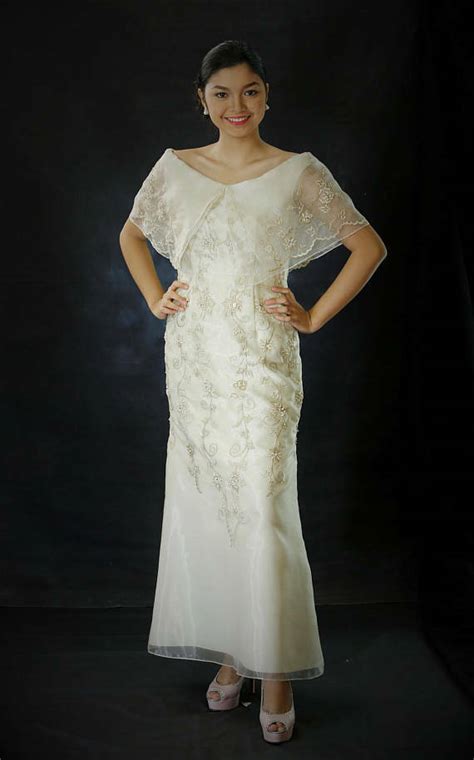 Filipiniana Dress Embroidered Maria Clara Off Shoulder Gown Beige Ebay
