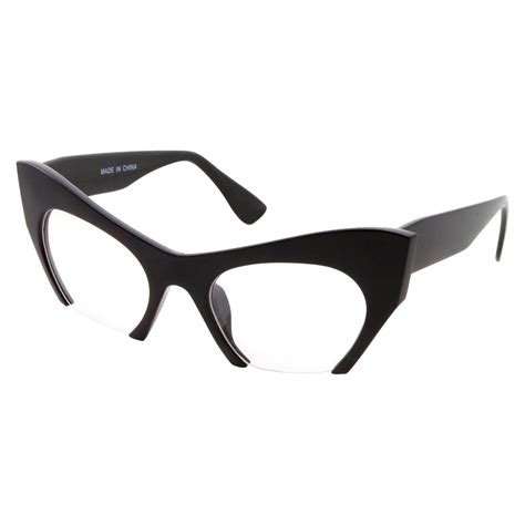 Black Semi Rimless Cat Eye Glasses Clear Lens Half Frame Cut Off Bottom