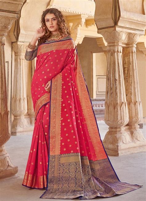 Buy Online South Indian Wedding Handloom Silk Red Color Saree