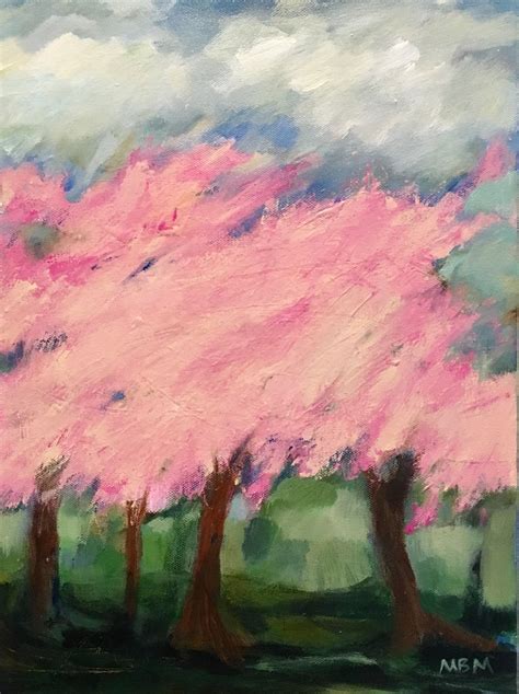 Acrylic On Canvas 16x12 Pink Trees Series Flower Art Painting
