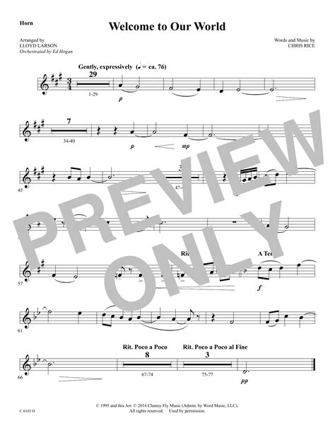 Welcome To Our World F Horn Sheet Music Ed Hogan Choir