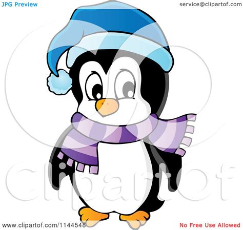 Cartoon Of A Cute Little Penguin Wearing A Scarf And Winter Hat 4