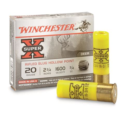 winchester super x 20 gauge 2 3 4 rifled slugs 5 rounds 95655 20 gauge shells at