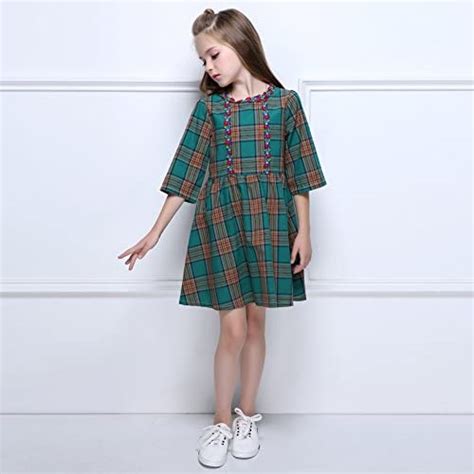 Kseniya Kids Big Little Girls Plaid Dresses Three Quarter
