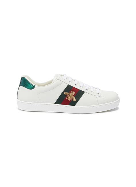 Gucci Ace Bee Embroidered Web Stripe Leather Sneakers In White For