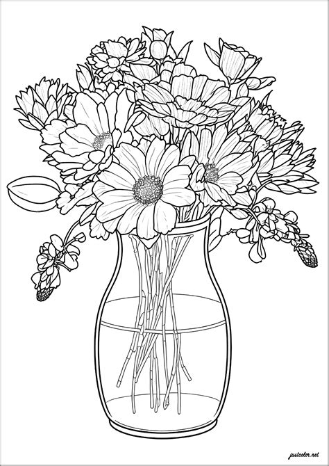 flowers in a pretty vase 1 flowers adult coloring pages