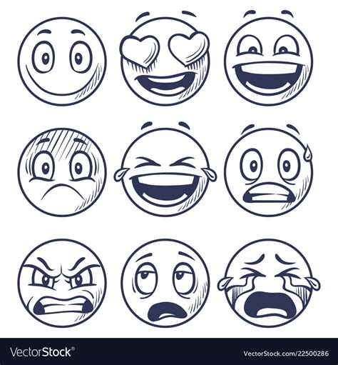Sketch Smiles Doodle Smiley In Different Emotions Vector Image