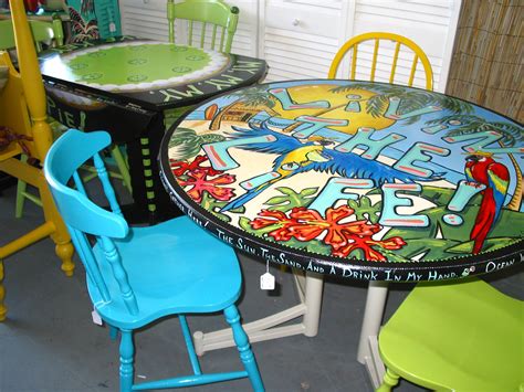 With the right furniture paint, anything is possible. SOLD! Two hand painted tropical themed tables, furniture ...