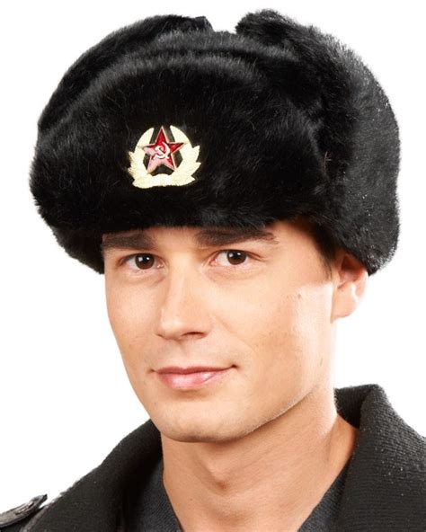Faux Fur Russian Ushanka Hat With Badge