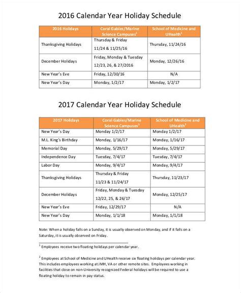Company Holiday Calendar Template