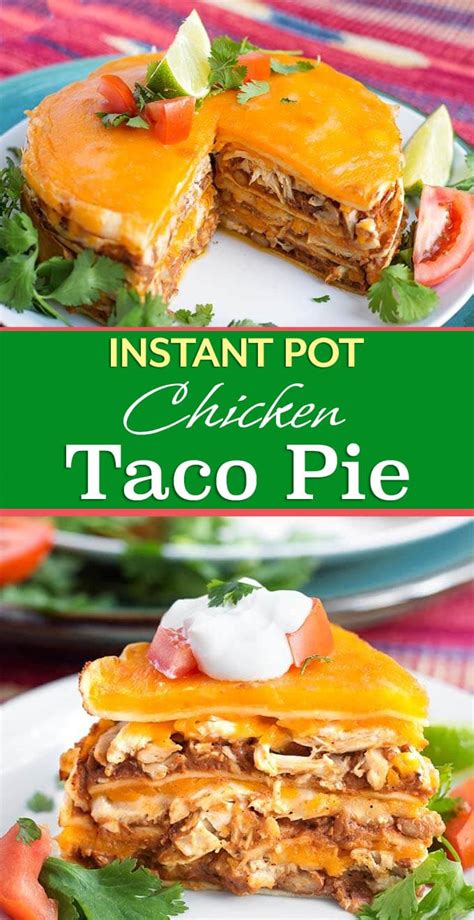 The meat in these instant pot chicken tacos is tender, juicy, and flavorful. Instant Pot Chicken Taco Pie | Simply Happy Foodie