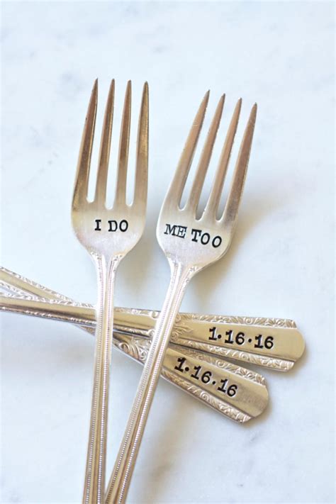 I Do Me Too Fork Set Hand Stamped Personalized With Your Wedding