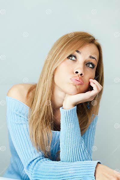 Bored Woman With Hand On Chin Stock Image Image Of Person Looking