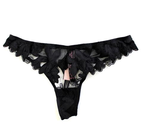 victoria s secret very sexy floral mesh embroidered thong panty size xs black ebay
