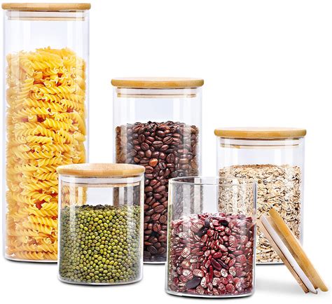 Buy Glass Food Storage Jars Set Of 5 Glass Kitchen Canisters Sets With