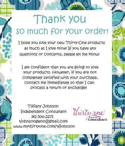 Thank you for trusting in us. Thank-you for your 31 order! www.mythirtyone.com/tfjohnson ...