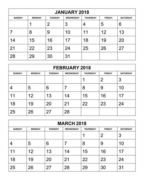 3 Months Calendar 2018 Printable Per Page Educative Printable
