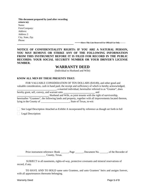 Warranty Deed From Individual To Husband And Wife Texas Form Fill Out