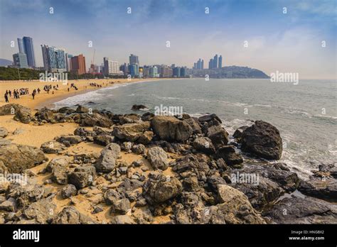 Haeundae Beach And Busan City Skyline Busan South Korea Stock Photo