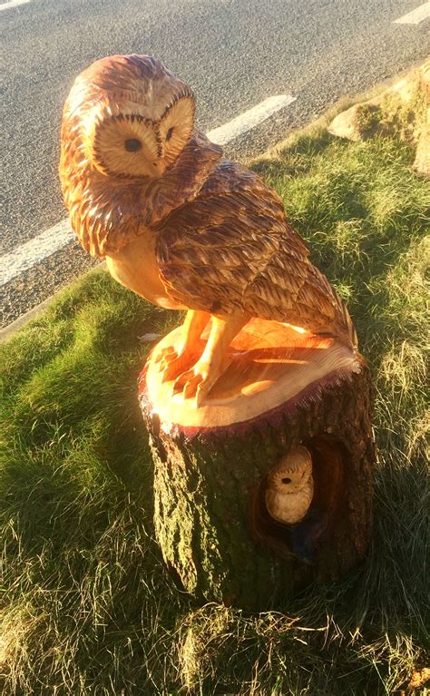 Chainsaw Carved Barn Owl Wood Sculpture Wood Carving Art Chainsaw