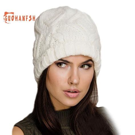 Cheap Women Autumn Winter Solid Color Woolen Yarn Soft Warm Beanie Hat