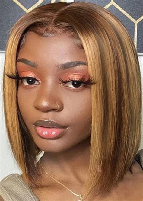 Highlight Bob Wigs Straight X Colored Lace Front Human Hair Wigs
