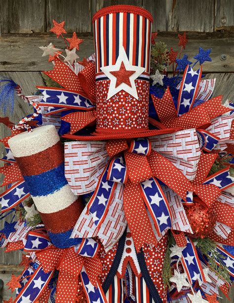 Patriotic Wreath Patriotic Decor Summer Wreath Front Door Wreaths