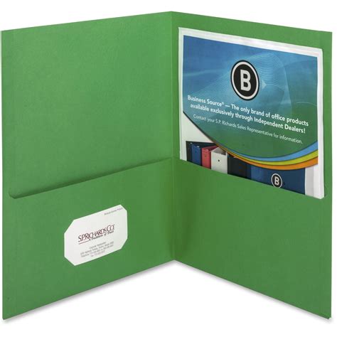 Business Source Bsn78493 Two Pocket Folders 25 Box Green