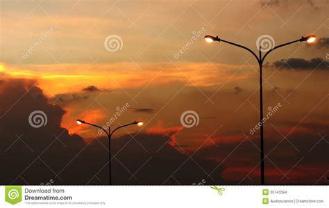 Lamp Posts On Sunset Twilight Stock Photo Image Of Horizon Colorful