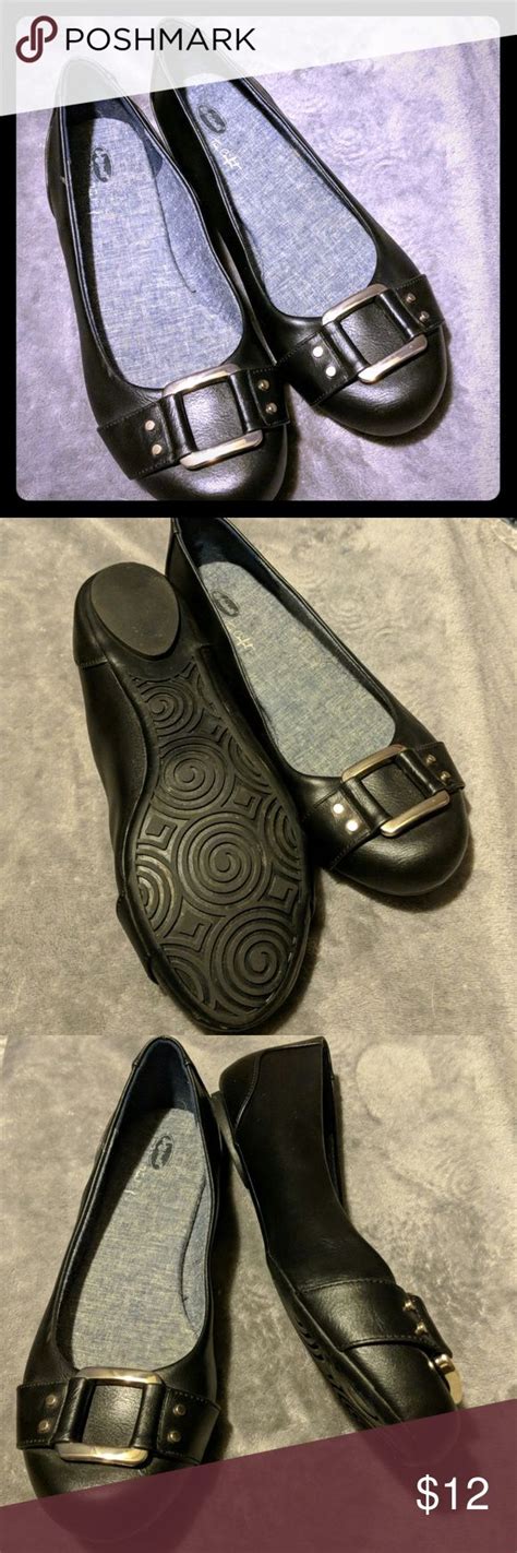 Wide Width Black Flats With Silver Buckle