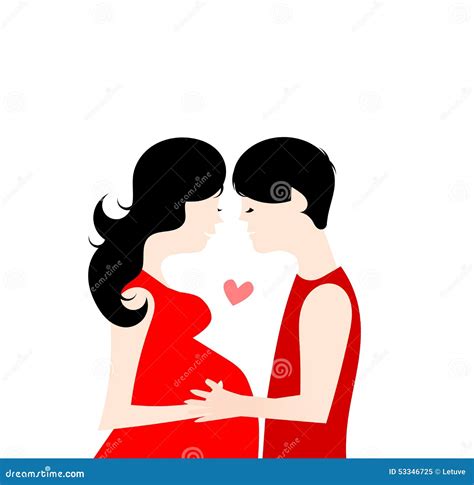 Loving Pregnant Couple Holding Hand Cartoon Vector