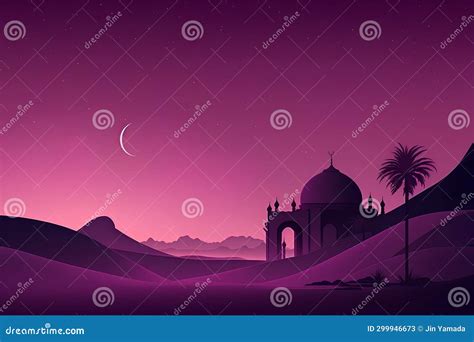 Vector Illustration Of Ramadan Kareem Background With Mosque Palm