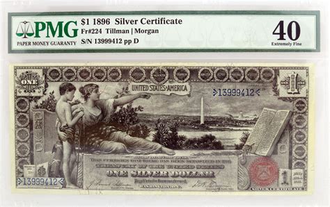 Series Of 1896 1 Educational Silver Certificate Fr224 Pmg Xf40 Split