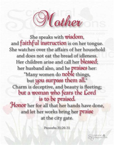 Proverbs 31:26-31 Print | Happy mother day quotes, Mothers day bible