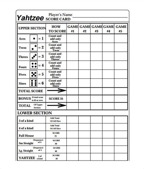 Yahtzee Score Card Free Printable Printable World Holiday