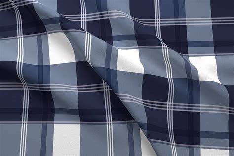 Navy And White Plaid Fabric Navy Blue Plaid By Laurapol