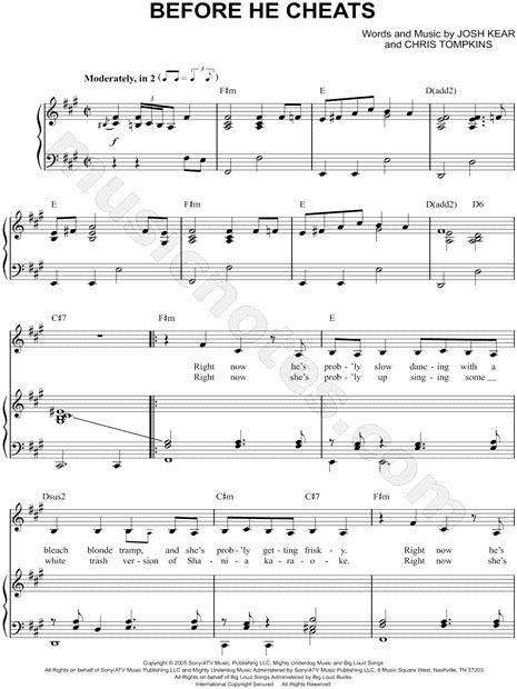 Carrie Underwood Before He Cheats Sheet Music In F Minor Transposable Download Print